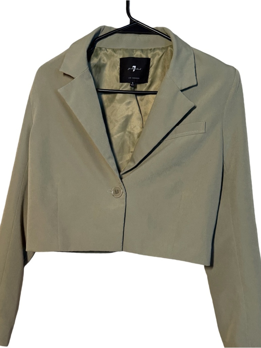 7 For All Mankind Cropped Olive Blazer Jacket - Picture 2 of 8